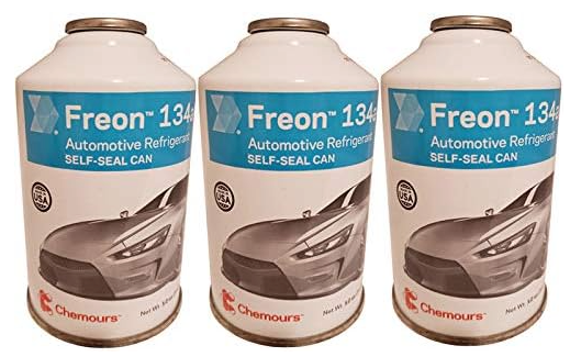 Chemours R-134a Refrigerant - 3-Pack (12oz Self-Sealing Cans) with Gauge, Mvac